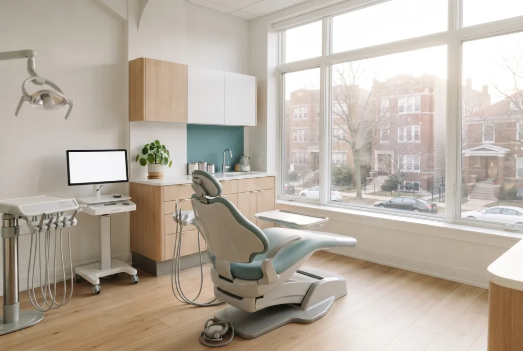 Bright modern dental treatment room ready for same-day emergency care in Chicago, IL